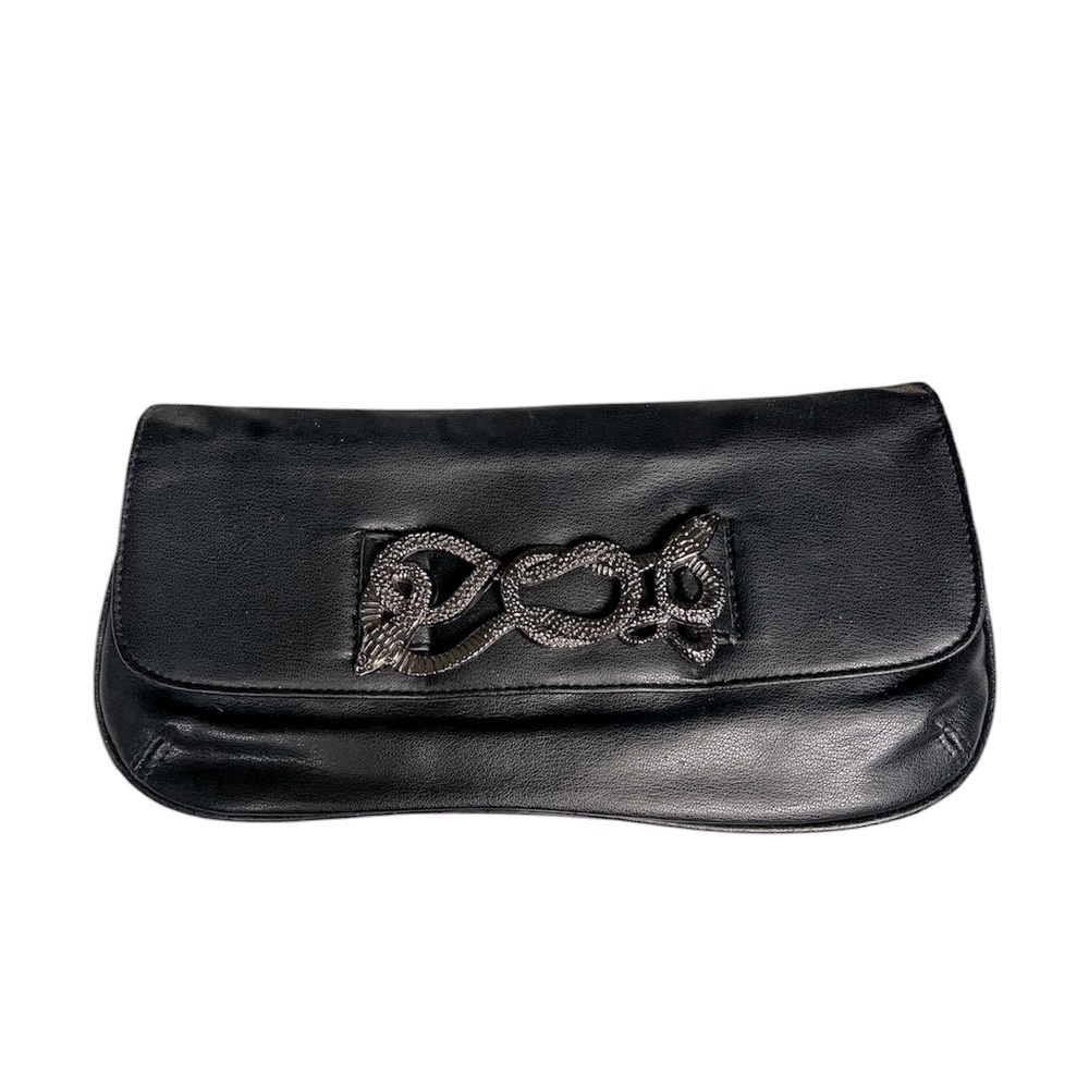 Black Faux Leather Clutch with Serpent / Snake
